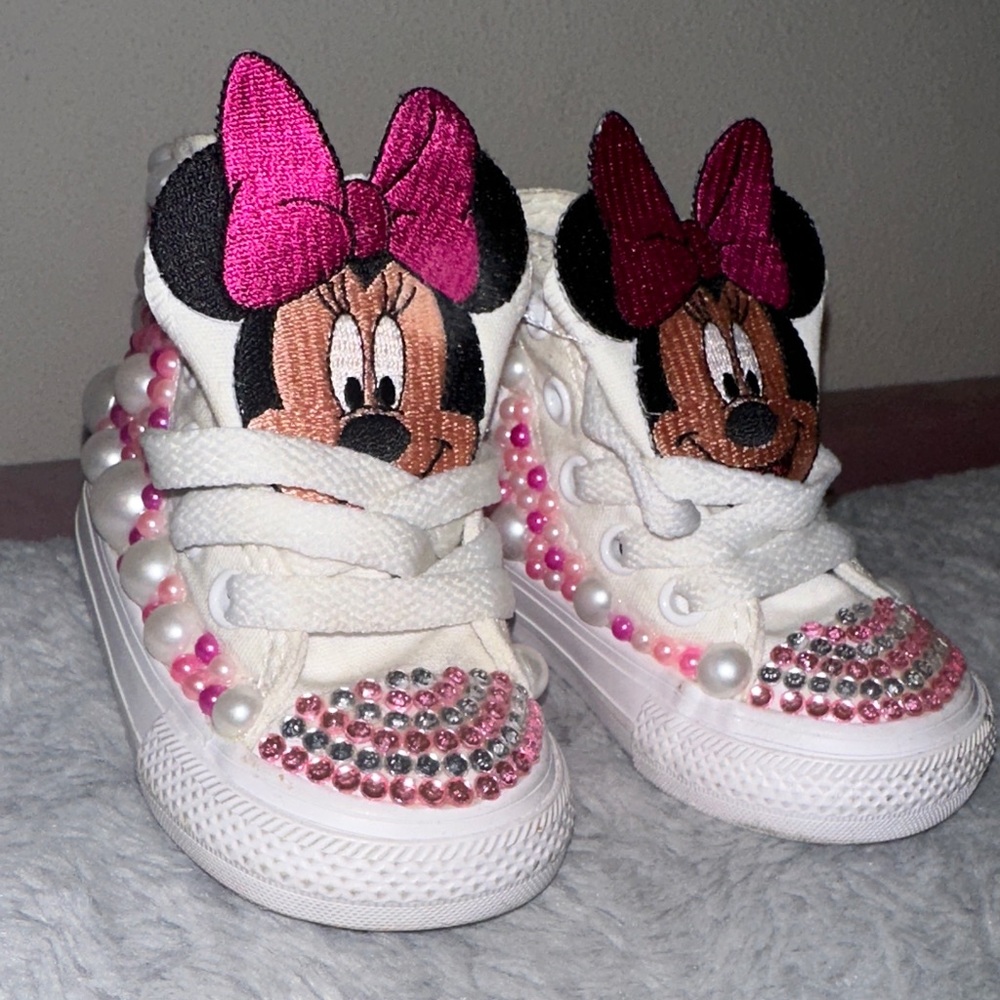 Converse Kids Sneakers - White and Pink with Minnie Design